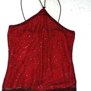 Red Sequin Crop Top